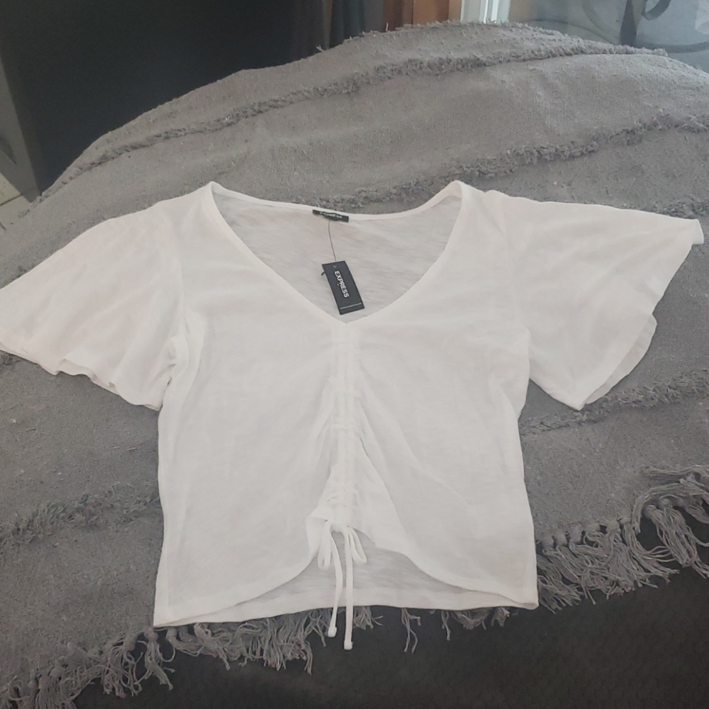 NWT EXPRESS sz M white top ruffled sleeve ladies